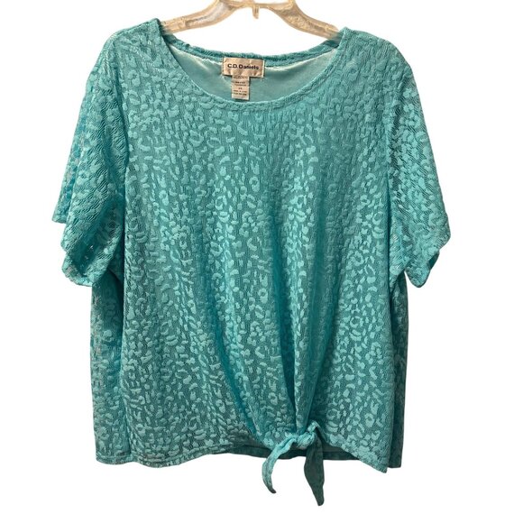 C.D. Daniels 2X Turquoise Short Sleeve Tie-Front Top blouse - Picture 1 of 12